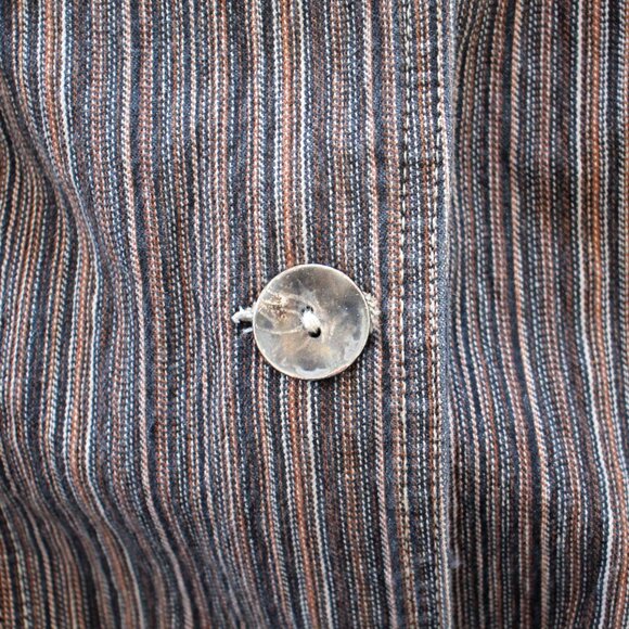 Vintage POINT ZERO Jacket Brown Grey Striped Stretch Cotton Blend Pockets Size S - Picture 9 of 11
